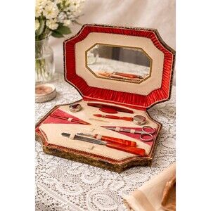 Bakelite Vanity Set with Fitted Case Art Deco Grooming Tools